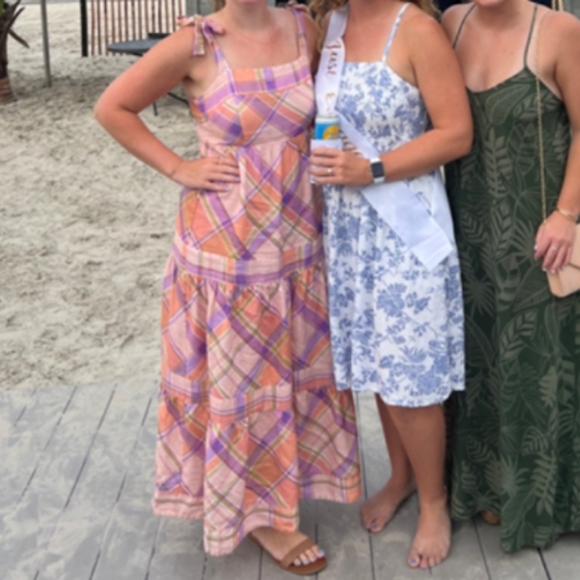 Anthropologie - Kachel - Tie Strap Linen Plaid Maxi Dress - Picture 7 of 12